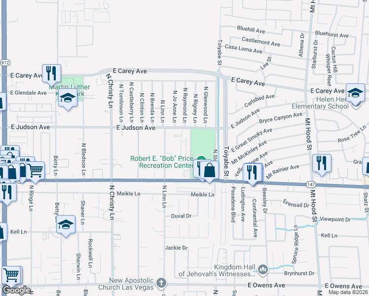 map of restaurants, bars, coffee shops, grocery stores, and more near 2101 Tierra Del Verde Street in Las Vegas