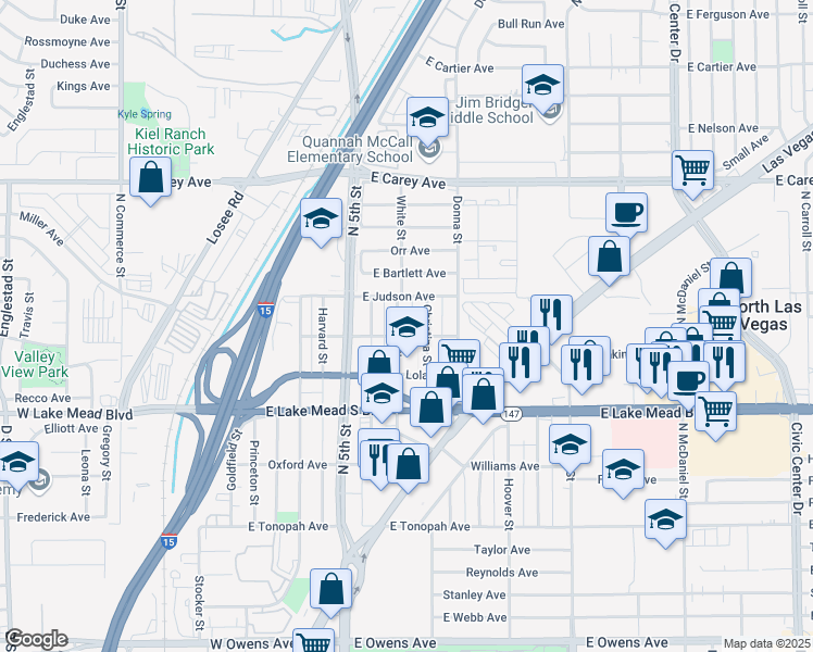 map of restaurants, bars, coffee shops, grocery stores, and more near 2057 Christina Street in North Las Vegas