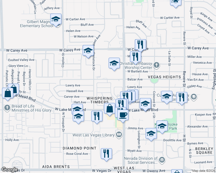 map of restaurants, bars, coffee shops, grocery stores, and more near 2104 Fred Brown Drive in Las Vegas