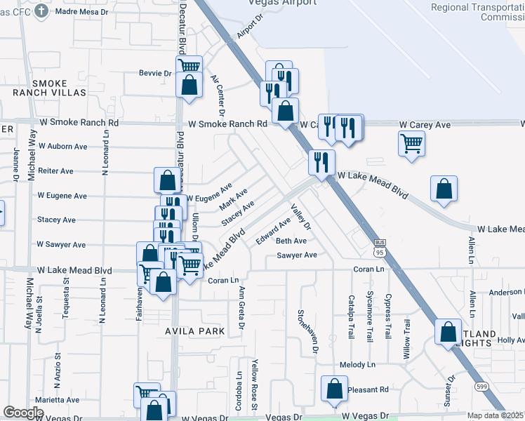 map of restaurants, bars, coffee shops, grocery stores, and more near 4325 West Lake Mead Boulevard in Las Vegas