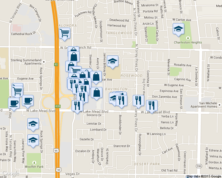 map of restaurants, bars, coffee shops, grocery stores, and more near 2104 Willowbury Drive in Las Vegas
