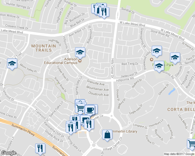 map of restaurants, bars, coffee shops, grocery stores, and more near 9500 Grenville Avenue in Las Vegas