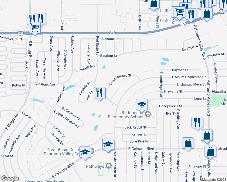 map of restaurants, bars, coffee shops, grocery stores, and more near 580 Tacoma Road in Pahrump