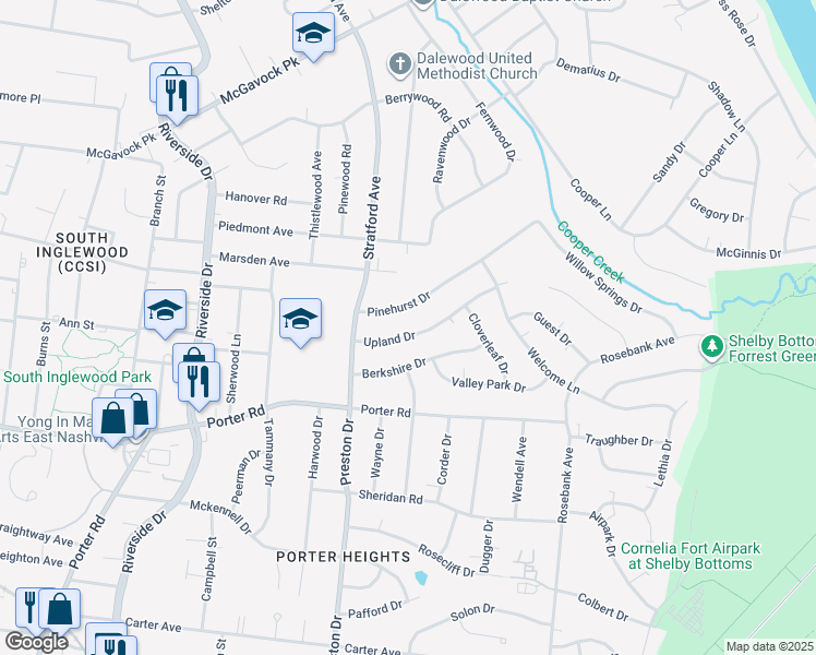 map of restaurants, bars, coffee shops, grocery stores, and more near 1912 Upland Drive in Nashville