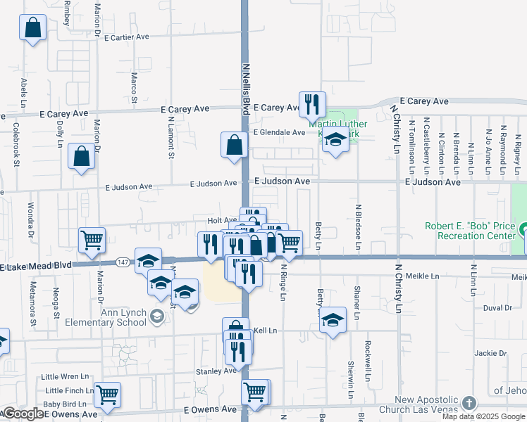map of restaurants, bars, coffee shops, grocery stores, and more near 2112 North Nellis Boulevard in Las Vegas