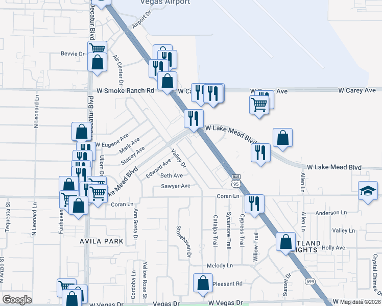 map of restaurants, bars, coffee shops, grocery stores, and more near 2131 Hussium Hills Street in Las Vegas
