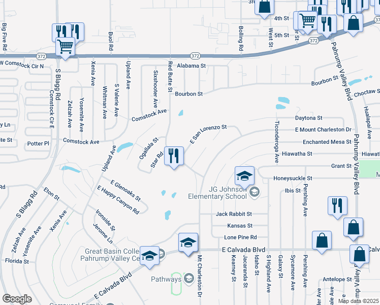 map of restaurants, bars, coffee shops, grocery stores, and more near 580 Tacoma Road in Pahrump
