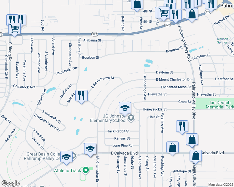 map of restaurants, bars, coffee shops, grocery stores, and more near 810 Enchanted Mesa Street in Pahrump