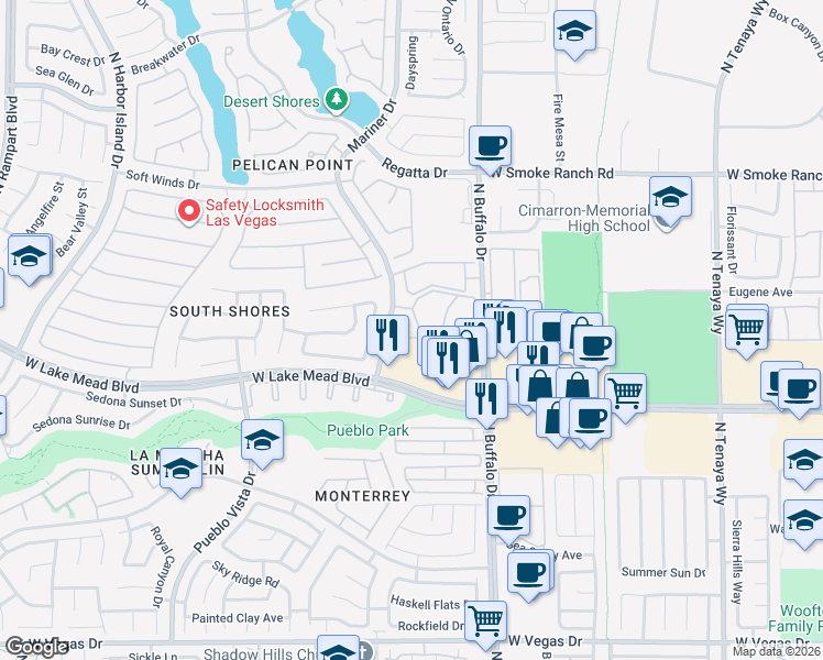 map of restaurants, bars, coffee shops, grocery stores, and more near 7720 Secret Shore Drive in Las Vegas