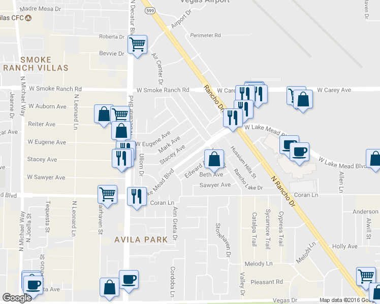 map of restaurants, bars, coffee shops, grocery stores, and more near 4324 West Lake Mead Boulevard in Las Vegas