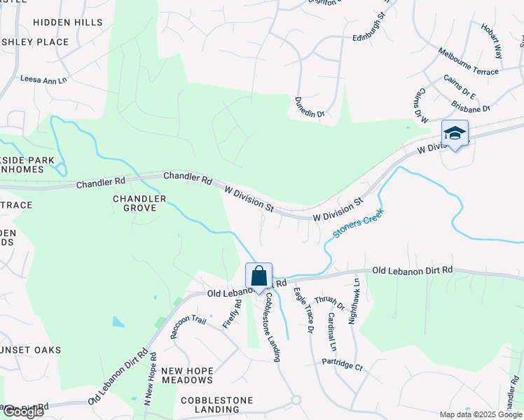 map of restaurants, bars, coffee shops, grocery stores, and more near 3385 West Division Street in Mt. Juliet