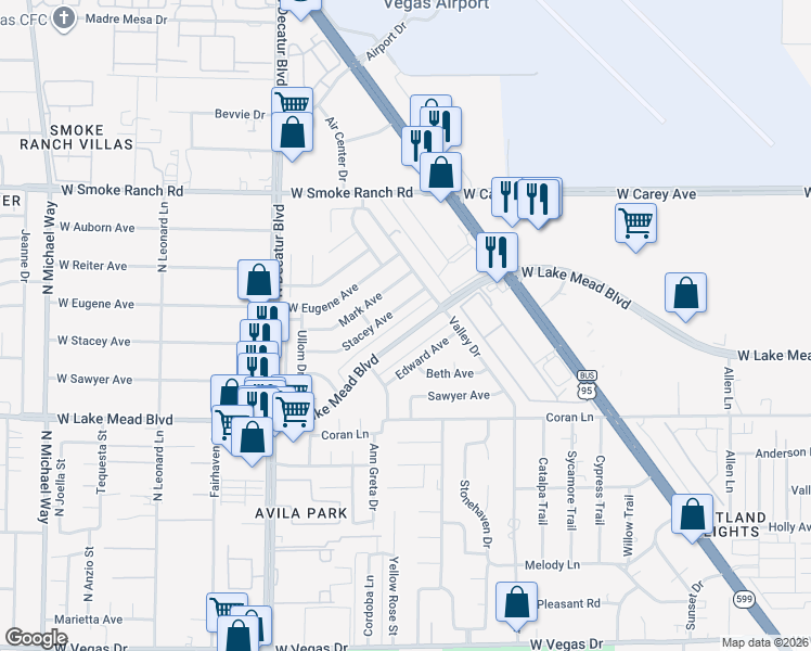 map of restaurants, bars, coffee shops, grocery stores, and more near 4324 West Lake Mead Boulevard in Las Vegas