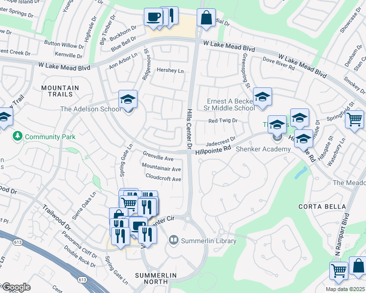 map of restaurants, bars, coffee shops, grocery stores, and more near 2100 Desert Peak Road in Las Vegas