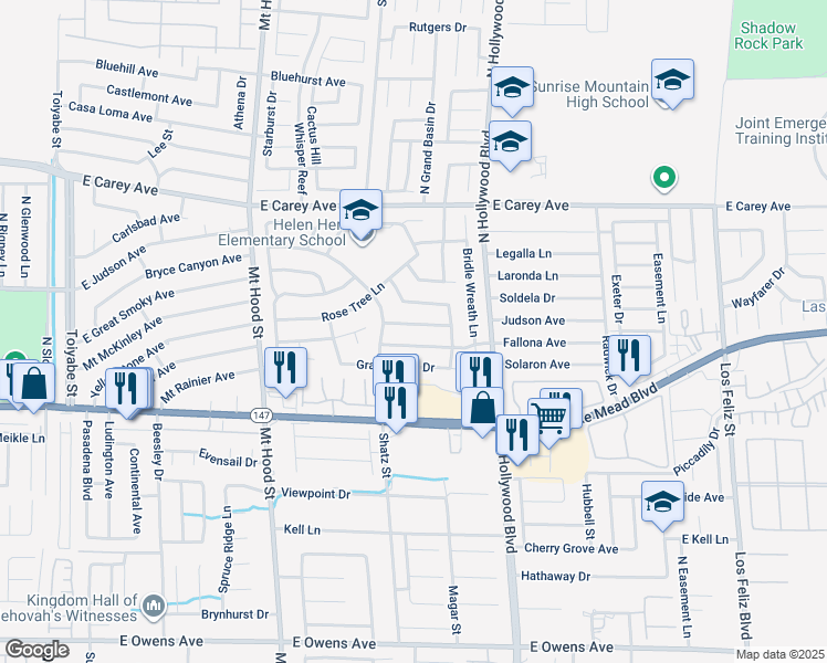 map of restaurants, bars, coffee shops, grocery stores, and more near 6585 Bush Clover Lane in Las Vegas
