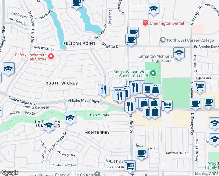 map of restaurants, bars, coffee shops, grocery stores, and more near 7720 Secret Shore Drive in Las Vegas