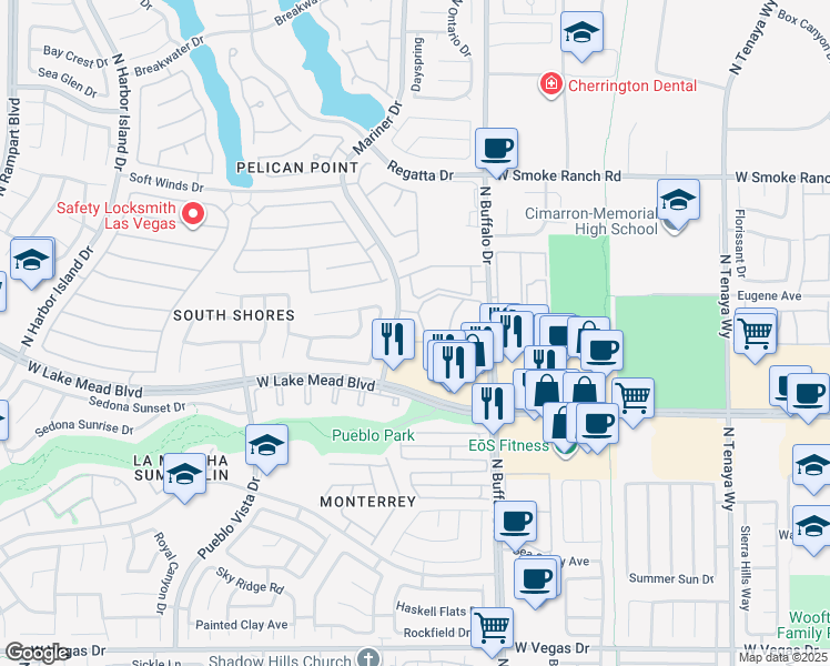 map of restaurants, bars, coffee shops, grocery stores, and more near 7720 Secret Shore Drive in Las Vegas