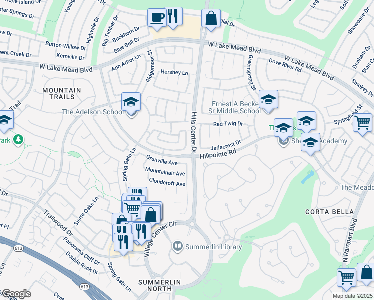 map of restaurants, bars, coffee shops, grocery stores, and more near 2100 Desert Peak Road in Las Vegas