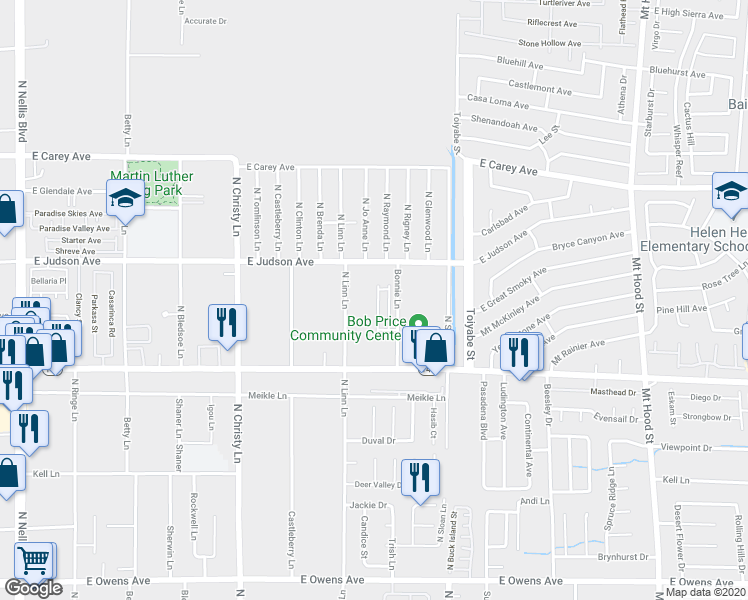 map of restaurants, bars, coffee shops, grocery stores, and more near 2101 Tierra Del Verde Street in Las Vegas