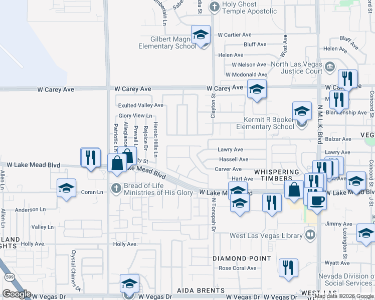 map of restaurants, bars, coffee shops, grocery stores, and more near 2116 Hazel Croft Way in North Las Vegas