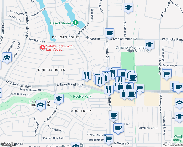 map of restaurants, bars, coffee shops, grocery stores, and more near 7674 West Lake Mead Boulevard in Las Vegas