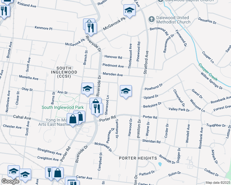 map of restaurants, bars, coffee shops, grocery stores, and more near 1812 Tammany Drive in Nashville