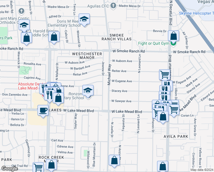 map of restaurants, bars, coffee shops, grocery stores, and more near 2129 Michael Way in Las Vegas