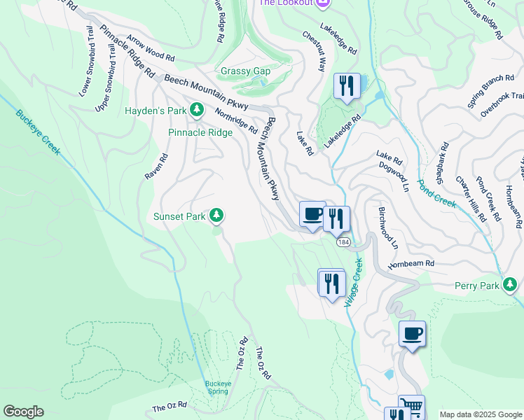 map of restaurants, bars, coffee shops, grocery stores, and more near 101 Mid Holiday Lane in Beech Mountain