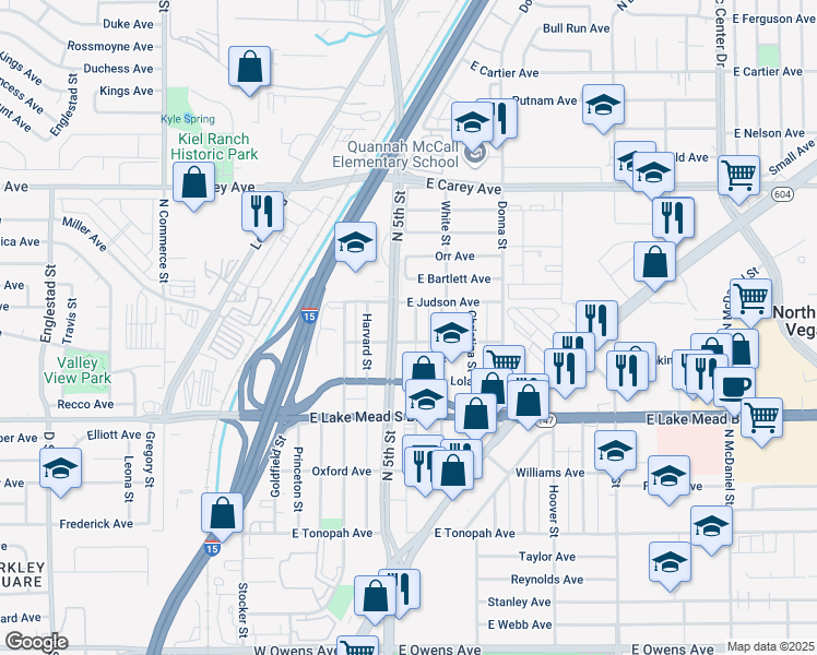 map of restaurants, bars, coffee shops, grocery stores, and more near 2109 Glider Street in North Las Vegas