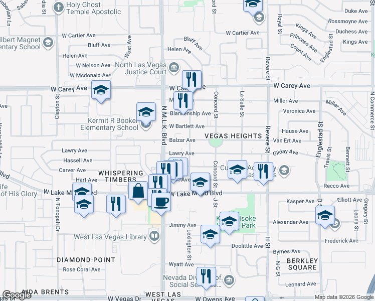 map of restaurants, bars, coffee shops, grocery stores, and more near 1316 Lawry Avenue in Las Vegas
