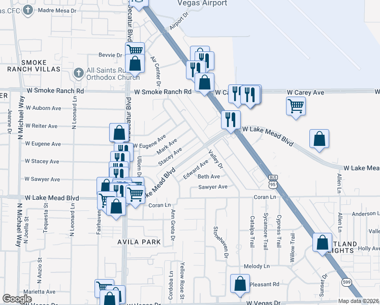 map of restaurants, bars, coffee shops, grocery stores, and more near 4320 West Lake Mead Boulevard in Las Vegas