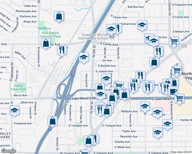 map of restaurants, bars, coffee shops, grocery stores, and more near 2109 Glider Street in North Las Vegas