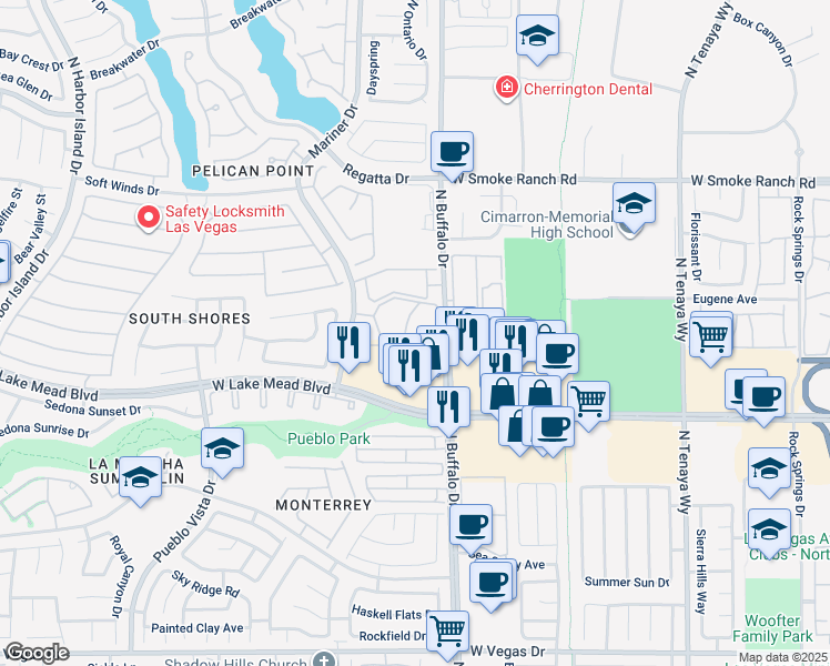 map of restaurants, bars, coffee shops, grocery stores, and more near 2110 Sealion Drive in Las Vegas