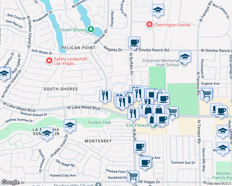 map of restaurants, bars, coffee shops, grocery stores, and more near 2100 Jetty Rock Drive in Las Vegas