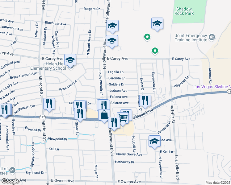 map of restaurants, bars, coffee shops, grocery stores, and more near 6731 Fallona Avenue in Las Vegas