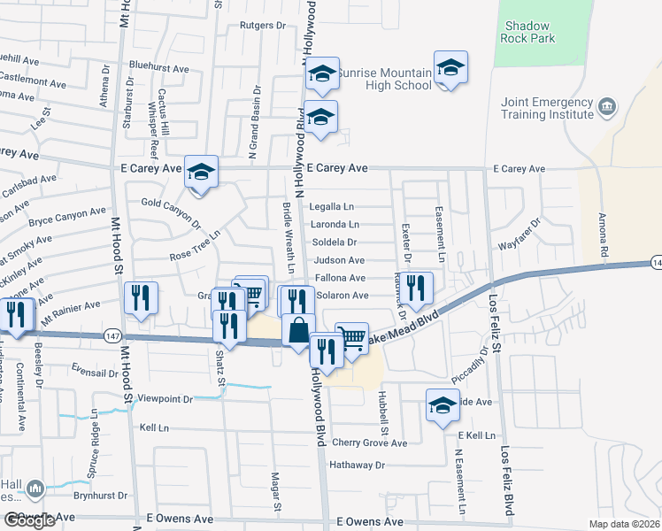 map of restaurants, bars, coffee shops, grocery stores, and more near 6761 Judson Avenue in Las Vegas