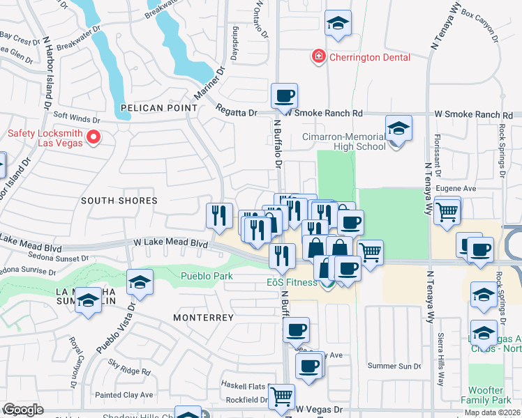 map of restaurants, bars, coffee shops, grocery stores, and more near 2110 Sealion Drive in Las Vegas