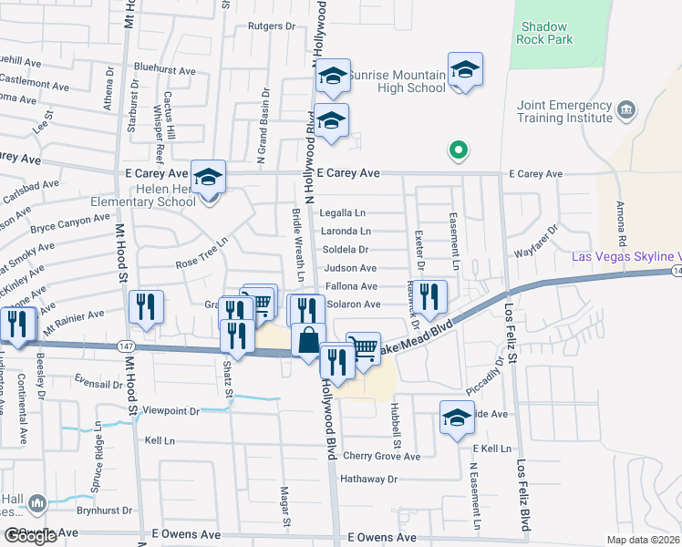 map of restaurants, bars, coffee shops, grocery stores, and more near 6731 Fallona Avenue in Las Vegas