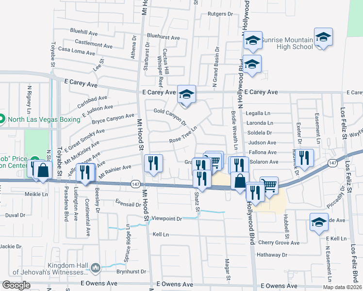 map of restaurants, bars, coffee shops, grocery stores, and more near 2151 Cambria Pine Court in Las Vegas