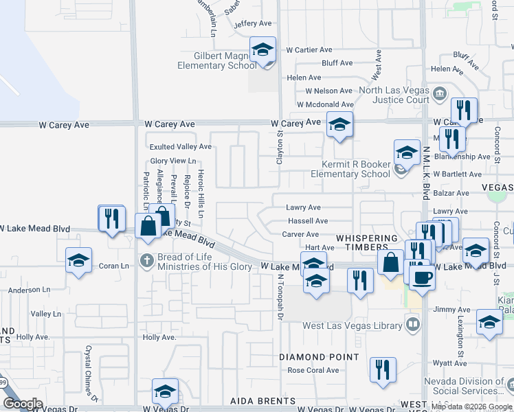 map of restaurants, bars, coffee shops, grocery stores, and more near 2116 Hazel Croft Way in North Las Vegas