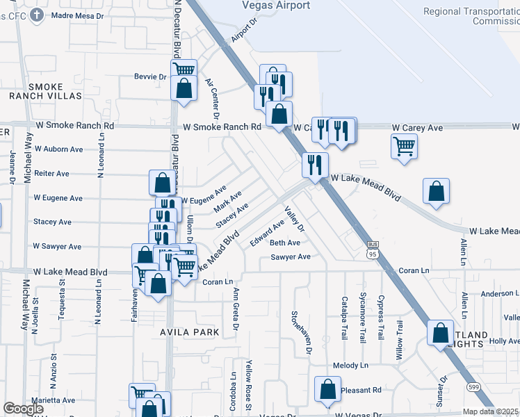map of restaurants, bars, coffee shops, grocery stores, and more near 4325 West Lake Mead Boulevard in Las Vegas