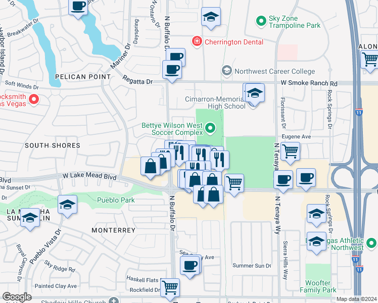 map of restaurants, bars, coffee shops, grocery stores, and more near 2100 Black Island Street in Las Vegas
