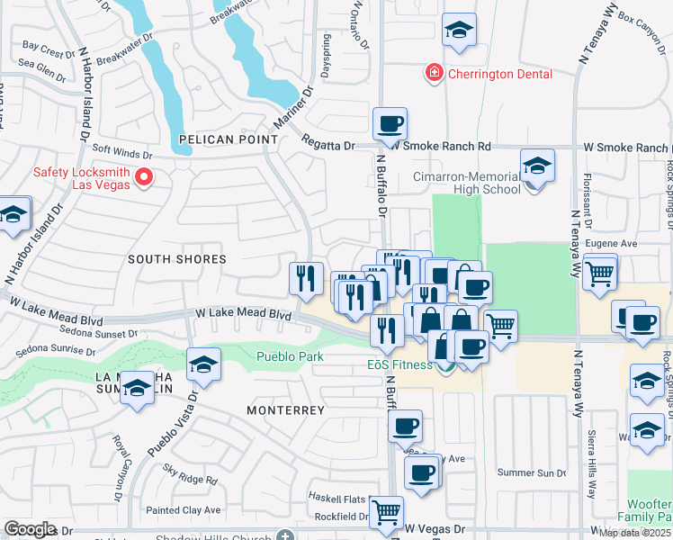 map of restaurants, bars, coffee shops, grocery stores, and more near 7674 West Lake Mead Boulevard in Las Vegas