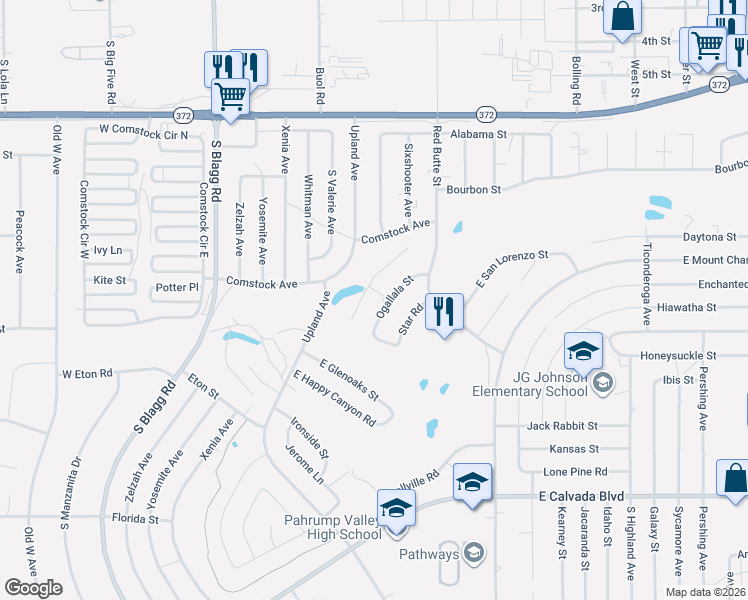 map of restaurants, bars, coffee shops, grocery stores, and more near 1461 Ogallala Street in Pahrump