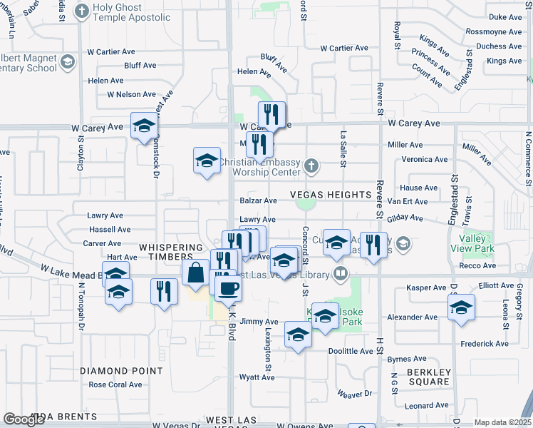 map of restaurants, bars, coffee shops, grocery stores, and more near 1316 Lawry Avenue in Las Vegas
