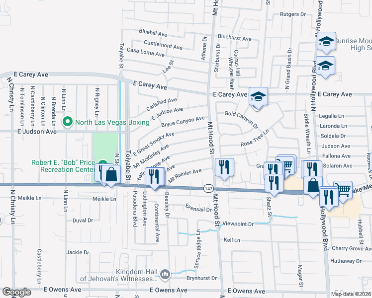 map of restaurants, bars, coffee shops, grocery stores, and more near 6172 Glacier Avenue in Las Vegas
