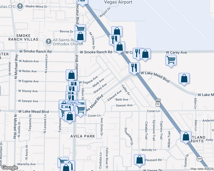 map of restaurants, bars, coffee shops, grocery stores, and more near 4420 West Lake Mead Boulevard in Las Vegas