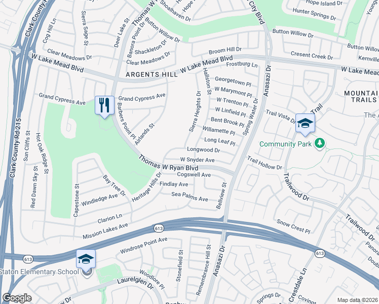 map of restaurants, bars, coffee shops, grocery stores, and more near 10433 West Snyder Avenue in Las Vegas