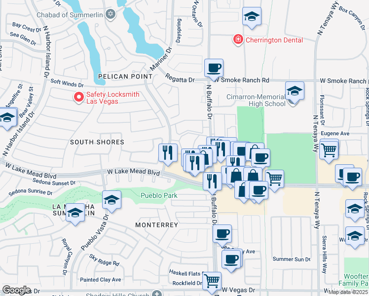 map of restaurants, bars, coffee shops, grocery stores, and more near 2100 Jetty Rock Drive in Las Vegas