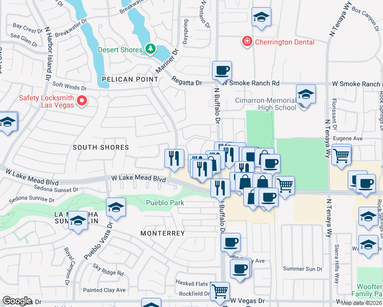 map of restaurants, bars, coffee shops, grocery stores, and more near 7674 West Lake Mead Boulevard in Las Vegas