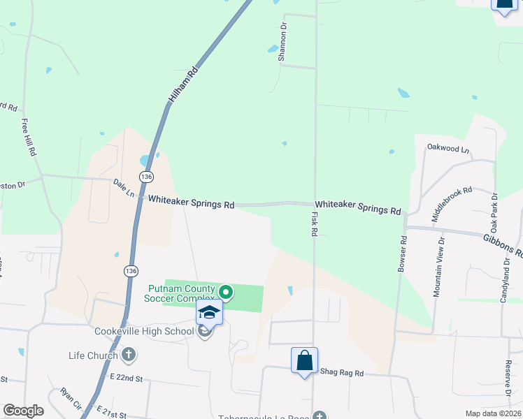 map of restaurants, bars, coffee shops, grocery stores, and more near 697 Whiteaker Springs Road in Cookeville
